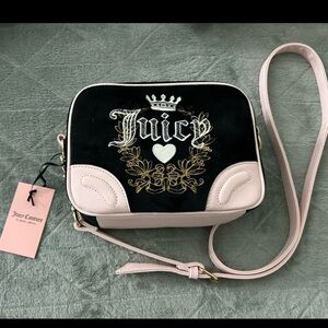 Juicy Couture Black and Pink Crossbody Bag with Baroque Detailing